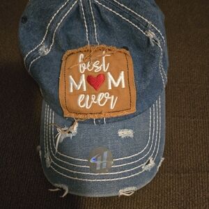 Best Mom Ever Distressed Denim Cap